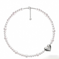 Timeless Pearl Necklace with Heart-Shaped Silver Pendant