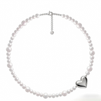 Timeless Pearl Necklace with Heart-Shaped Silver Pendant