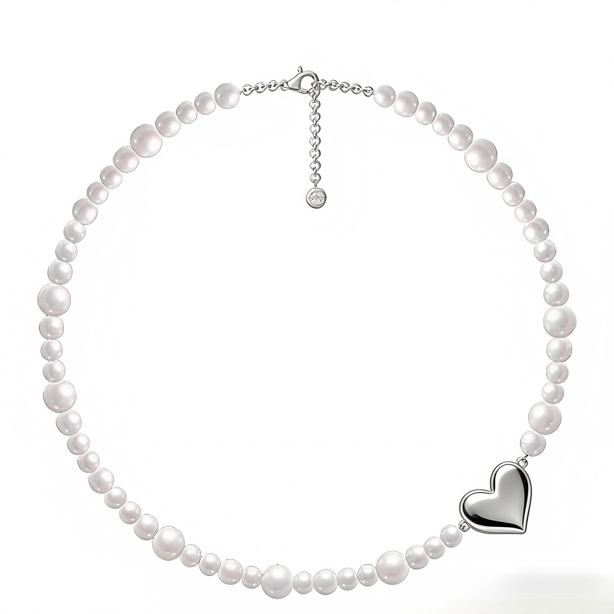 Timeless Pearl Necklace with Heart-Shaped Silver Pendant