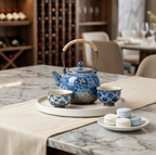Woven Handle Blue Blossom Ceramic Tea Set