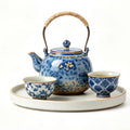 Woven Handle Blue Blossom Ceramic Tea Set