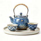 Woven Handle Blue Blossom Ceramic Tea Set