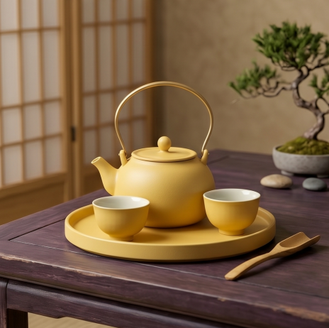 Matte Sunflower Yellow Top-Handle Tea Set