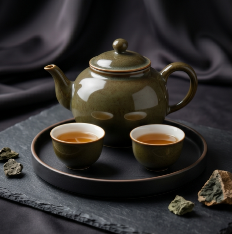 Mottled Olive Ceramic Tea Set