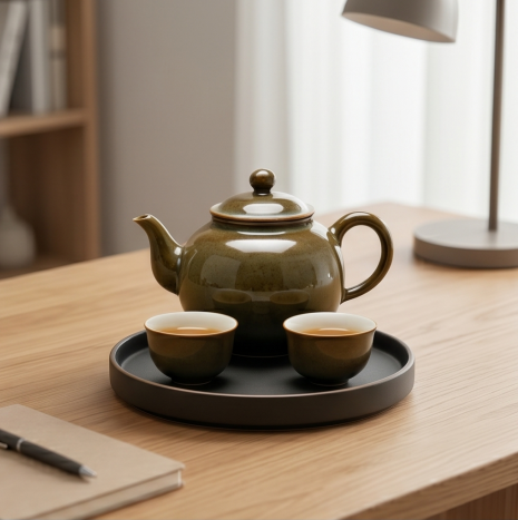 Mottled Olive Ceramic Tea Set