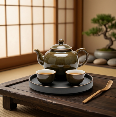 Mottled Olive Ceramic Tea Set