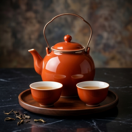 Glossy Brick Red Top-Handle Tea Set