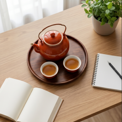 Glossy Brick Red Top-Handle Tea Set