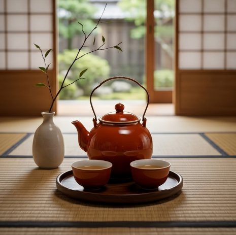 Glossy Brick Red Top-Handle Tea Set