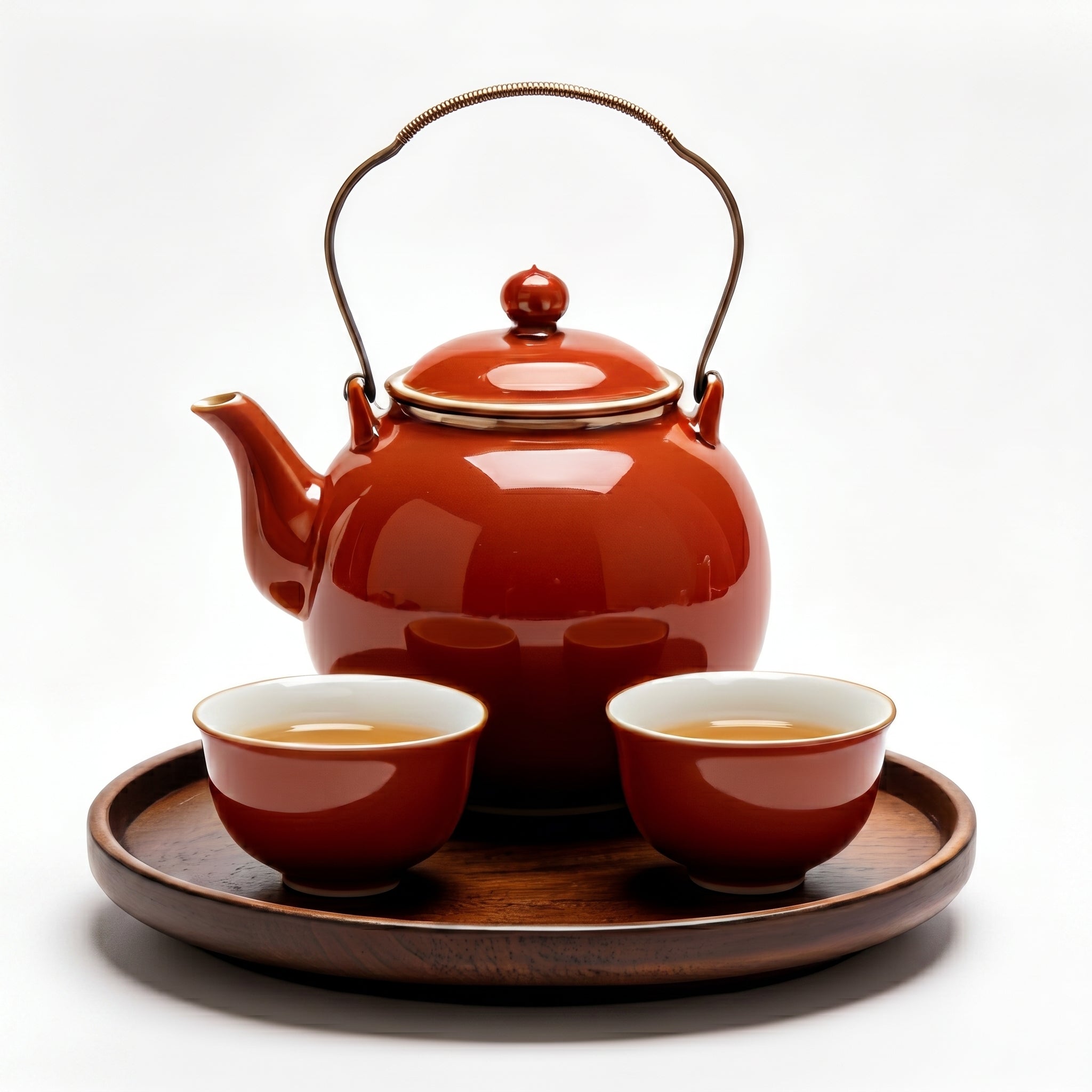 Glossy Brick Red Top-Handle Tea Set