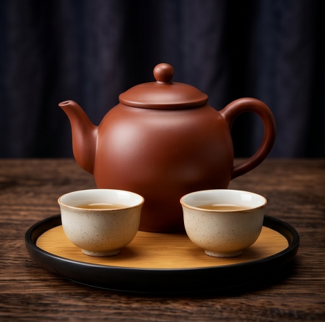 Matte Terracotta and Bamboo Tea Set