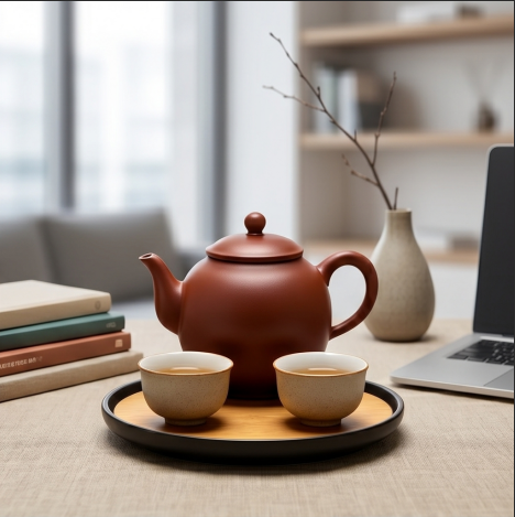 Matte Terracotta and Bamboo Tea Set