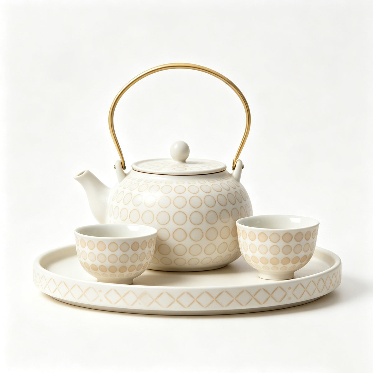 Gilded Halo Geometric Ceramic Tea Set