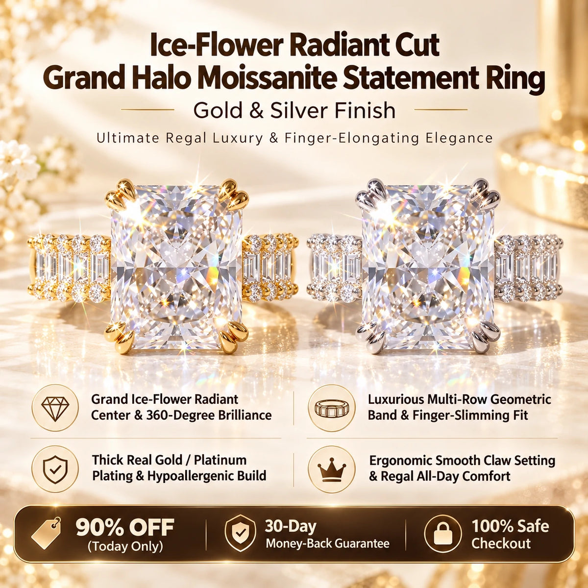 Ice-Flower Radiant Moissanite Ring — 1主图