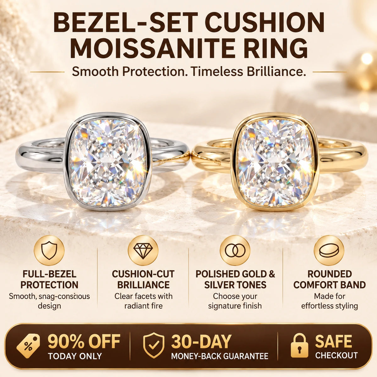 Cushion-Cut Sparkle Framed by a Smooth Bezel — product overview