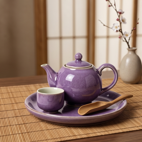 Speckled Plum Ceramic Solo Tea Set