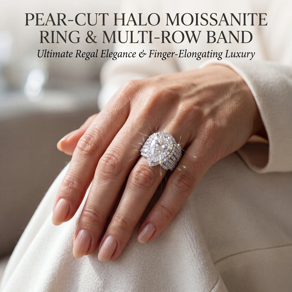Pear-Cut Halo Moissanite Ring — 2