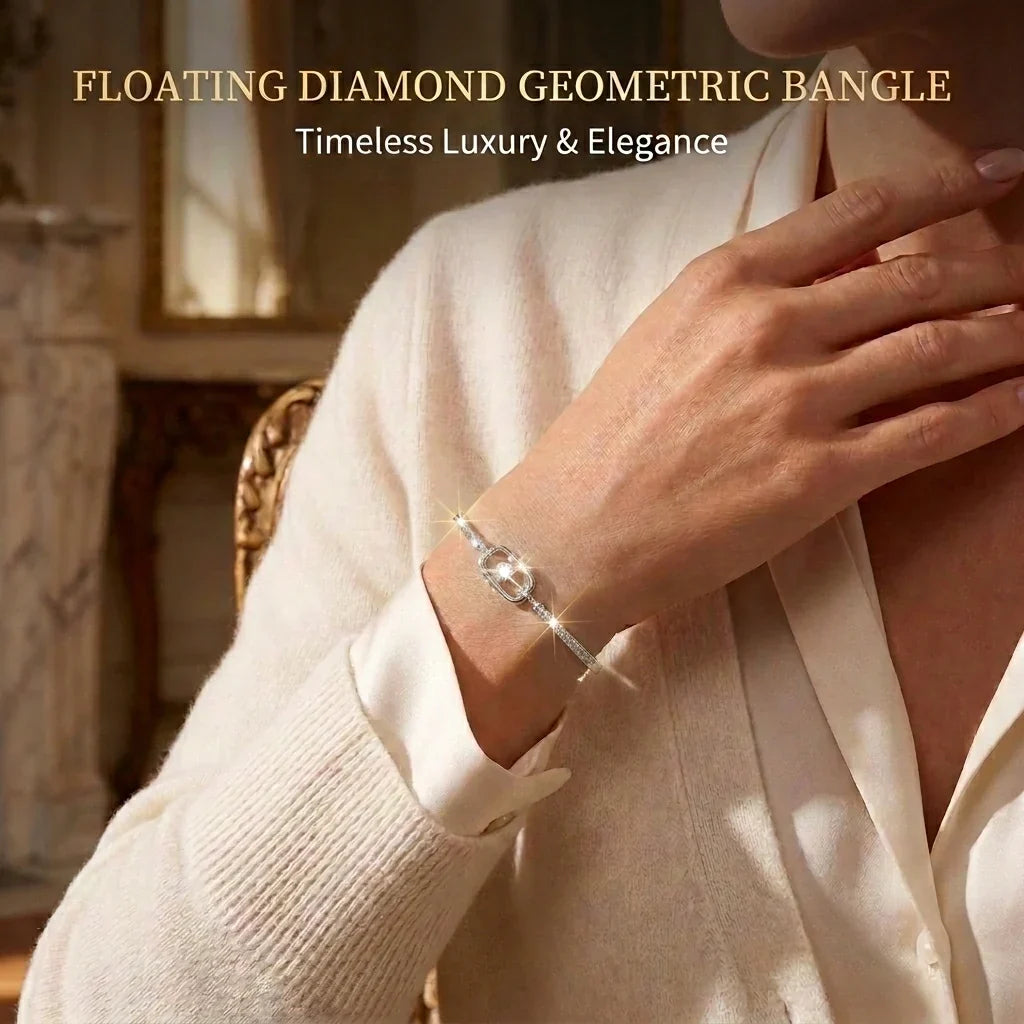 🔥🔥 LAST DAY 90% OFF : Floating Diamond Geometric Bangle – Timeless Luxury &amp; Kinetic Brilliance