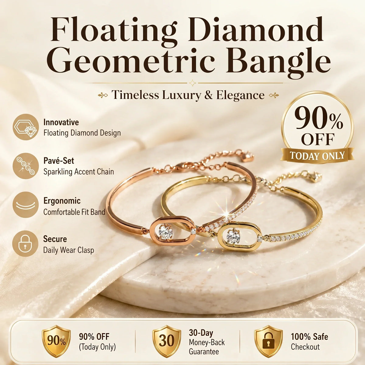 🔥🔥 LAST DAY 90% OFF : Floating Diamond Geometric Bangle – Timeless Luxury &amp; Kinetic Brilliance