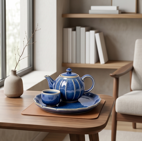 Fluted Sapphire Ceramic Solo Tea Set