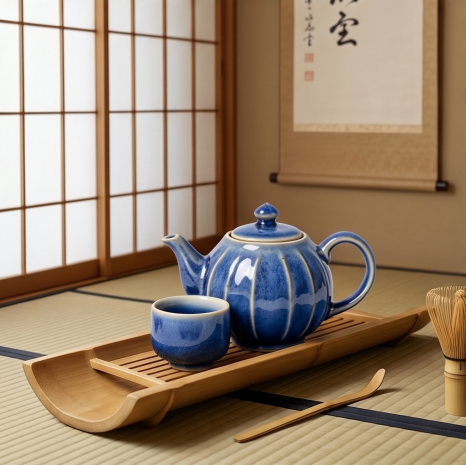 Fluted Sapphire Ceramic Solo Tea Set
