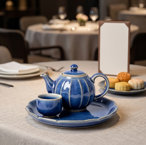 Fluted Sapphire Ceramic Solo Tea Set