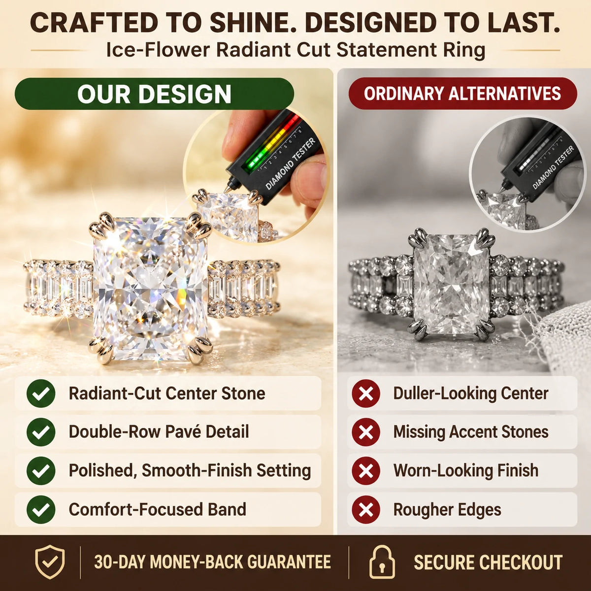Ice-Flower Radiant Moissanite Ring — 3