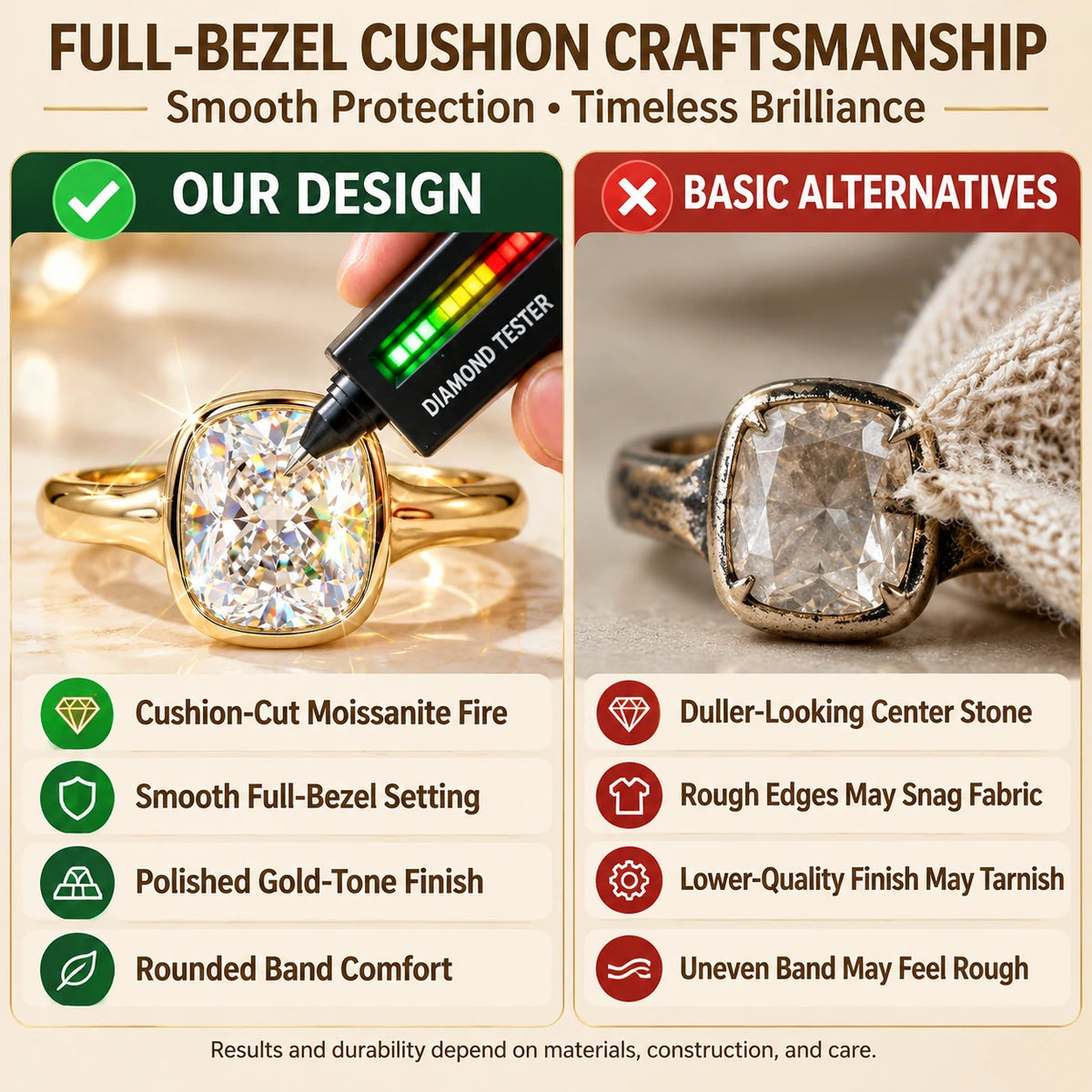 Cushion-Cut Sparkle Framed by a Smooth Bezel — design comparison