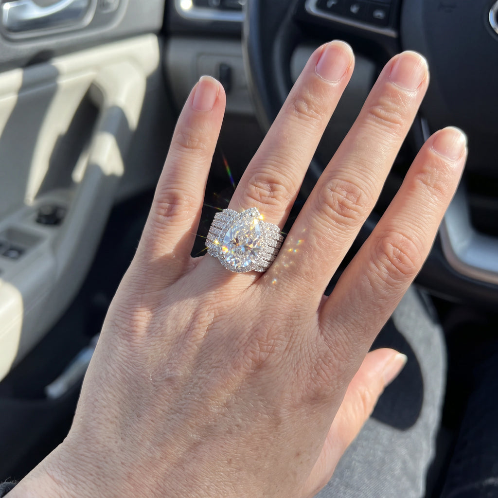 Pear-Cut Halo Moissanite Ring — 4