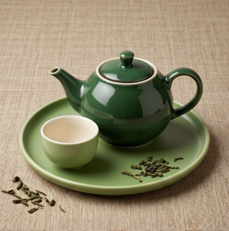 Two-Tone Evergreen Ceramic Solo Tea Set