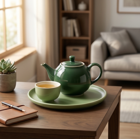 Two-Tone Evergreen Ceramic Solo Tea Set