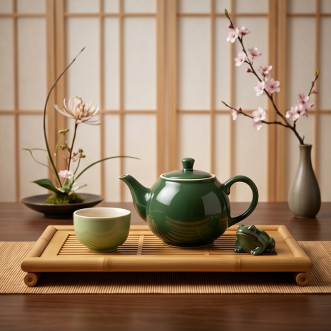Two-Tone Evergreen Ceramic Solo Tea Set