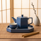 Geometric Slate Blue Ceramic Solo Tea Set