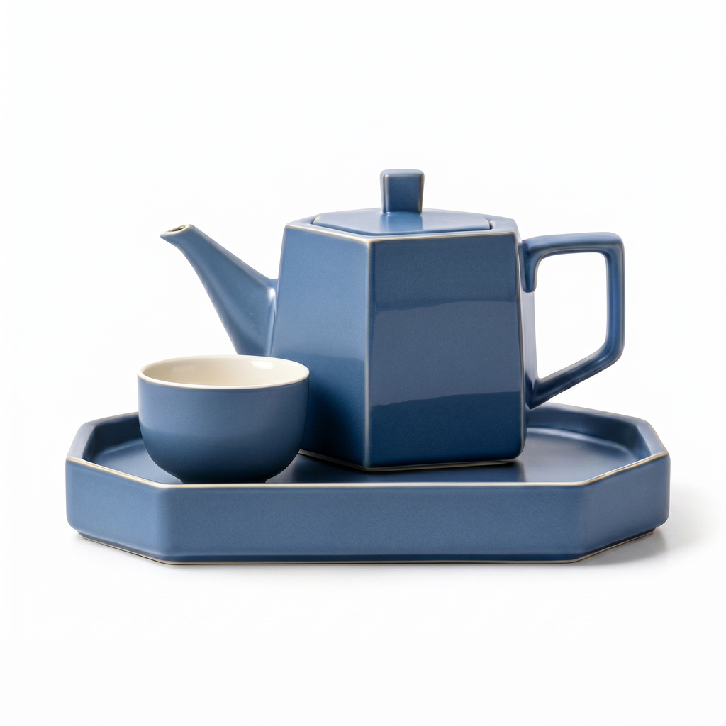 Geometric Slate Blue Ceramic Solo Tea Set