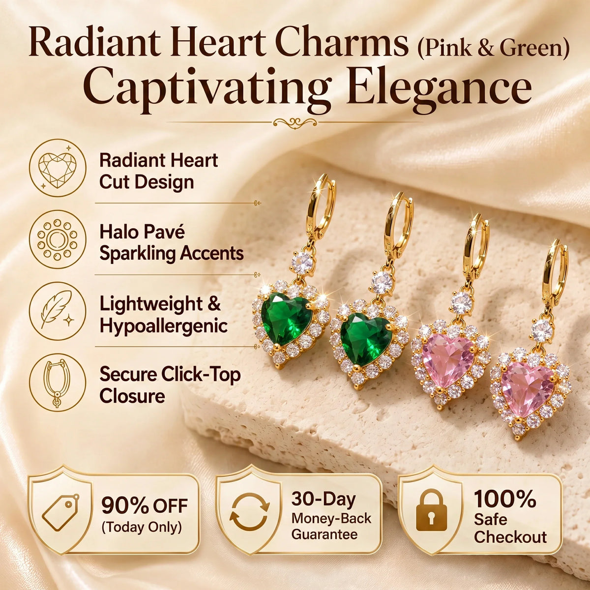 🔥 LAST DAY 90% OFF : Radiant Pink Heart Charm Drop Earrings – Captivating Sparkle & Featherlight Elegance