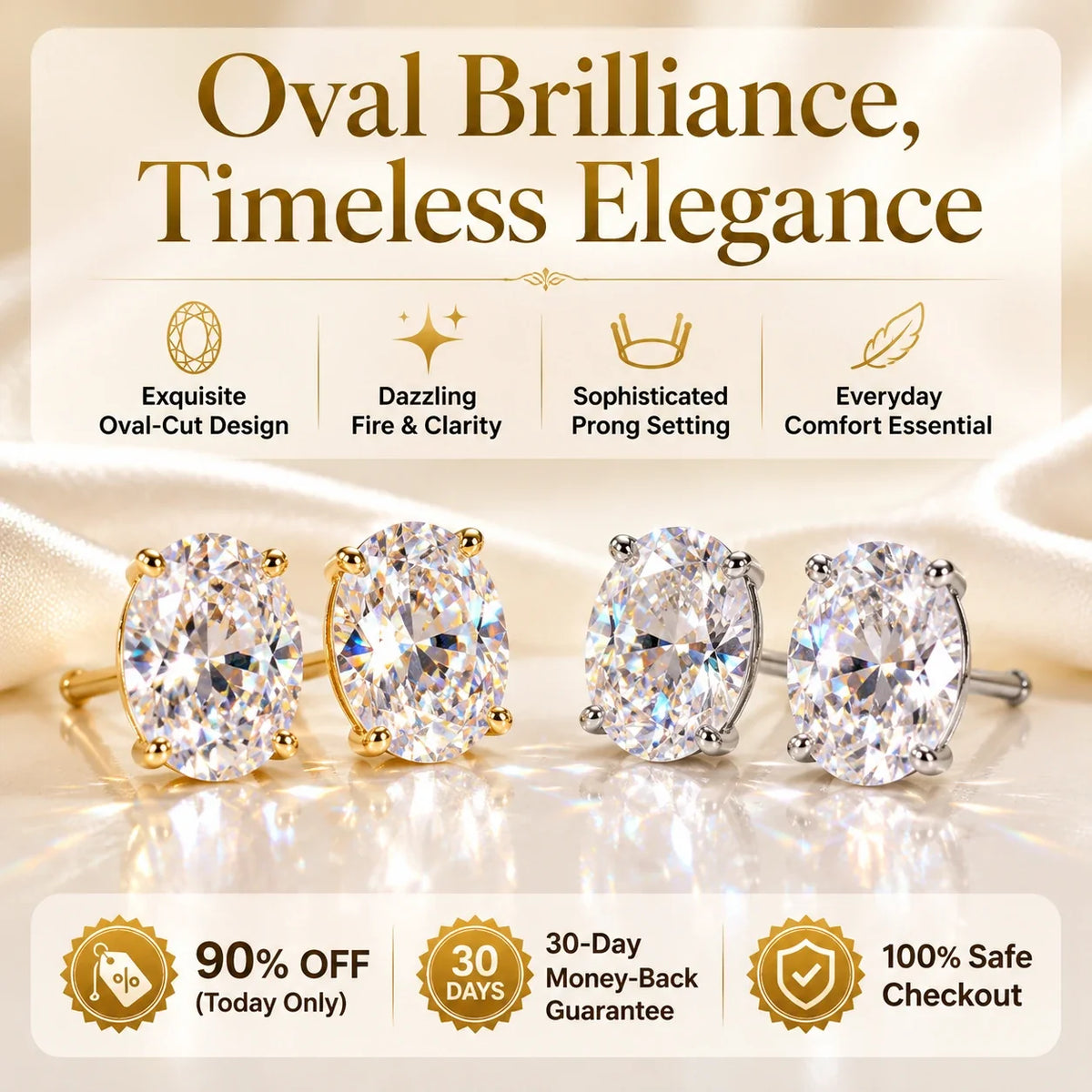 🔥 LAST DAY 90% OFF : The Premium Oval-Cut Moissanite Studs (Passes Diamond Tester!)