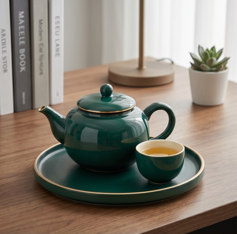 Emerald Green Gold-Rimmed Solo Tea Set