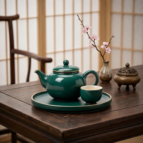 Emerald Green Gold-Rimmed Solo Tea Set