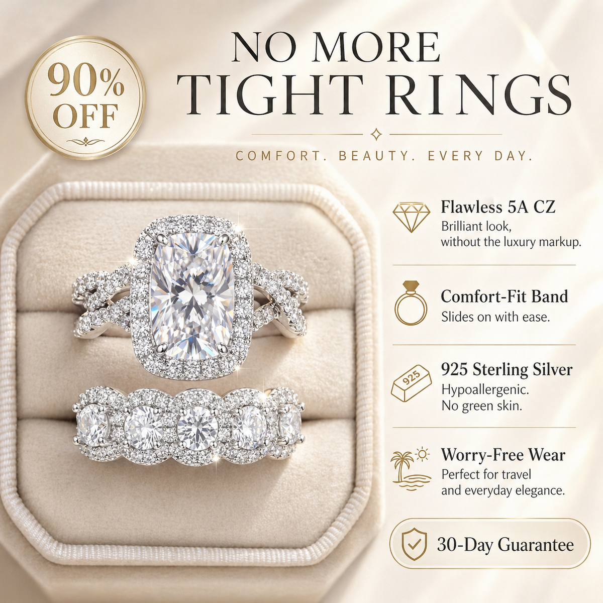 🔥90% OFF TODAY: No More Tight Rings: 5-Carat D-Color VVS1 Moissanite Comfort-Fit Set (S925 Silver, Sizes 4-16)