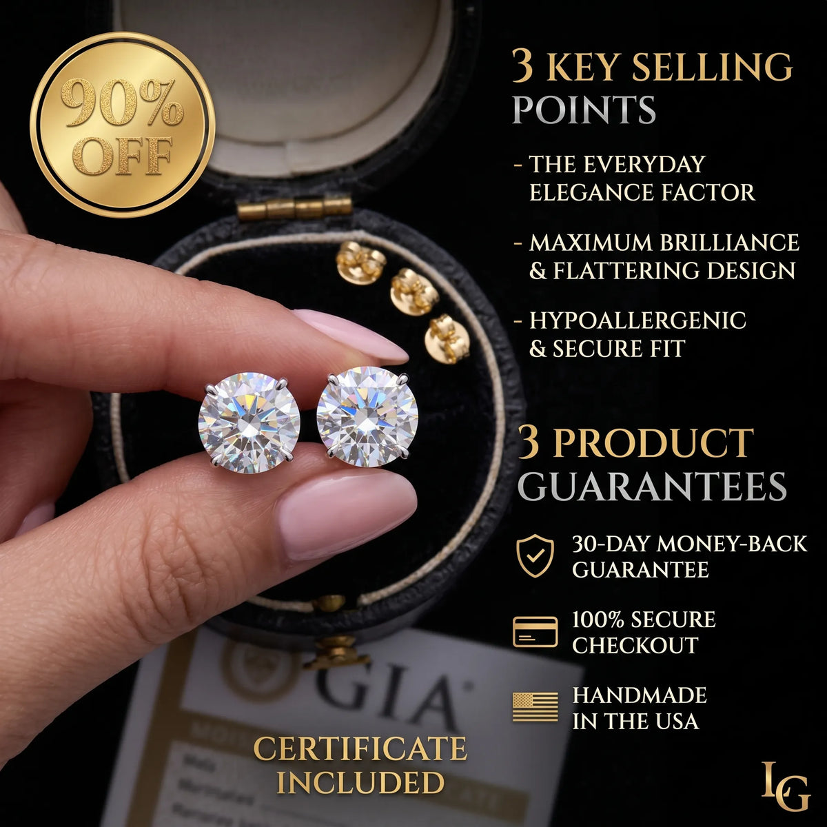 4.00 CTW Classic Round Lab-Created Diamond Stud Earrings - Secure 4-Prong & Hypoallergenic-Last Day Sale🔥90% OFF