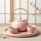 Sakura Blossom Brass-Handle Ceramic Tea Set