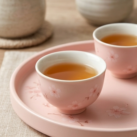 Sakura Blossom Brass-Handle Ceramic Tea Set
