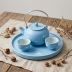 Azure Cloudscape Ceramic Tea Set with Metal Handle