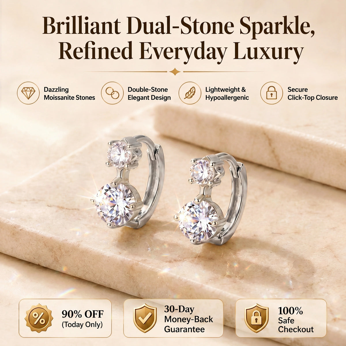 🚨 90% OFF (Today Only): The Brilliant Dual-Stone Huggie Earrings