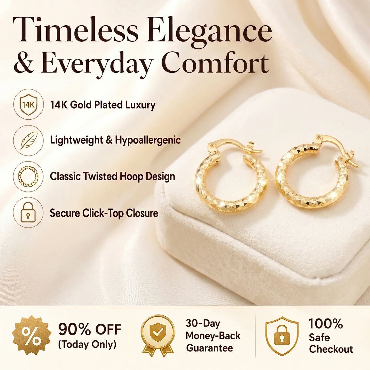 🔥 LAST DAY 90% OFF : The Minimalist "Weightless 14K" Everyday Hoops