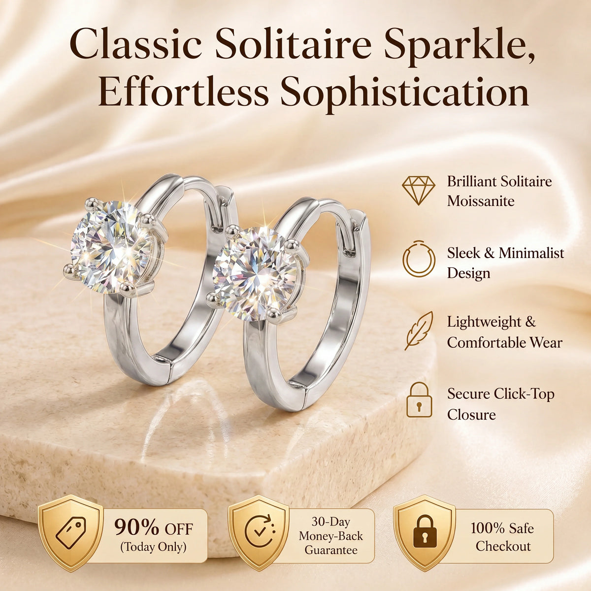 🔥LAST DAY 90% OFF: The "Anti-Droop" Solitaire Huggies (Passes Diamond Tester!)