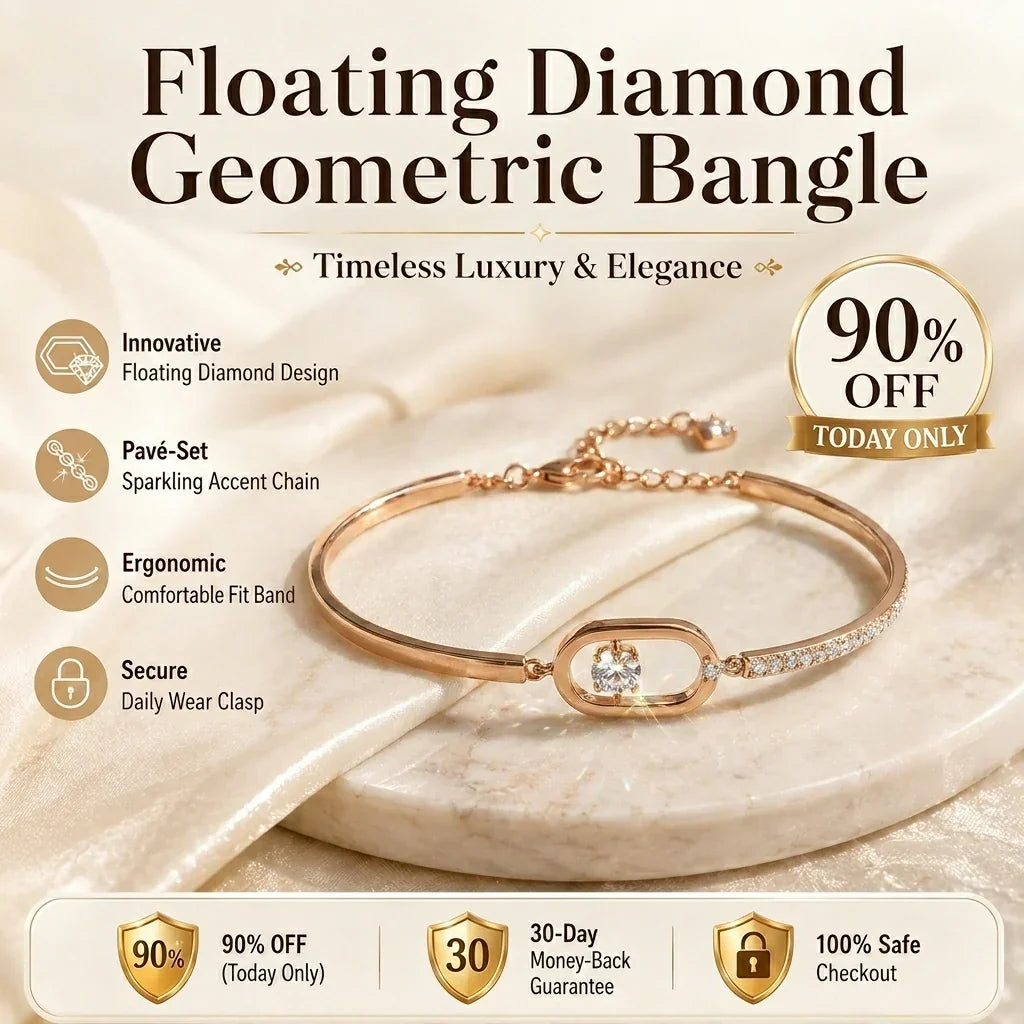 🔥🔥 LAST DAY 90% OFF : Floating Diamond Geometric Bangle – Timeless Luxury &amp; Kinetic Brilliance
