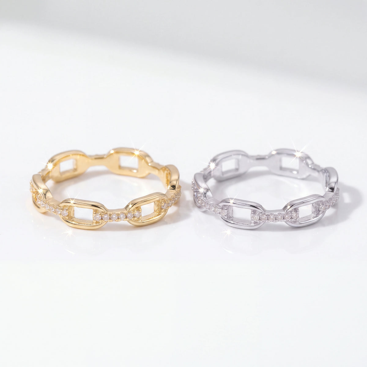 Linked Elegance with a Touch of Moissanite Sparkle — Gold and Silver options