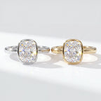 Cushion-Cut Sparkle Framed by a Smooth Bezel — Gold and Silver options