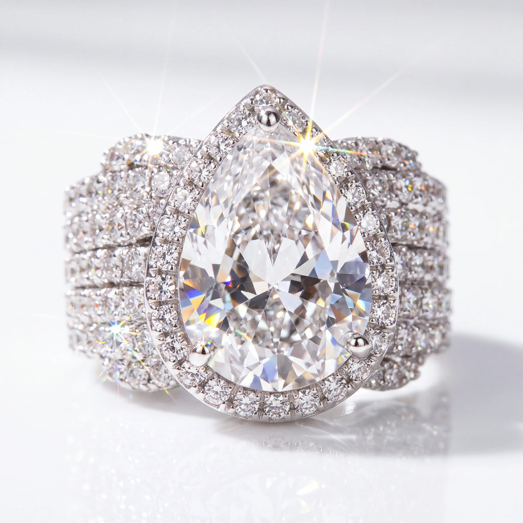 Pear-Cut Halo Moissanite Ring — SKU